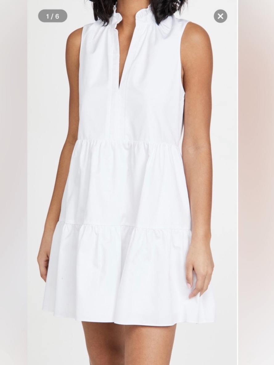 Amanda Uprichard Rylee White Ruffle Neck Tiered Mini Dress